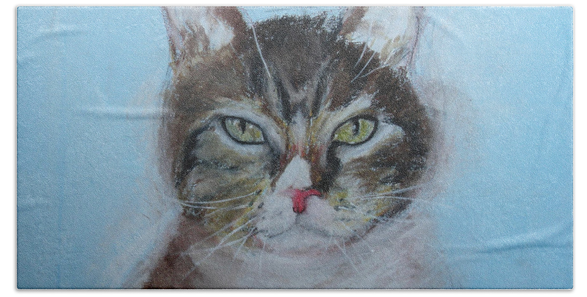 Cat Portrait Beach Sheet featuring the painting Murphy by Jeff Barrett