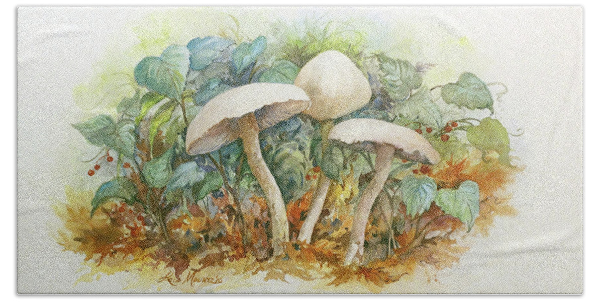 Mushrooms Beach Towel featuring the painting Mushrooms and Berries by Lois Mountz
