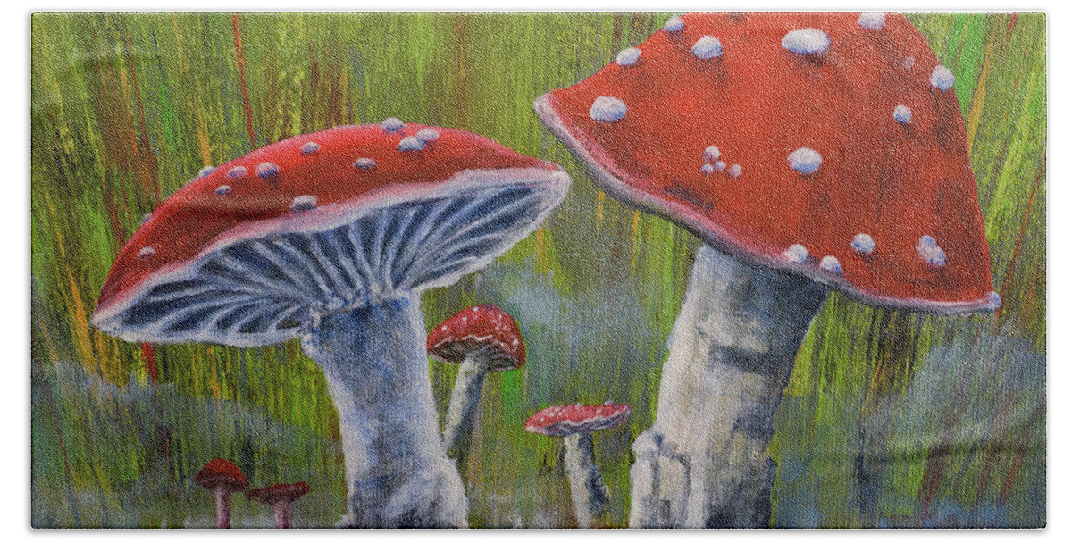 Mushrooms Beach Towel featuring the painting Mushrooms by Wayne Enslow