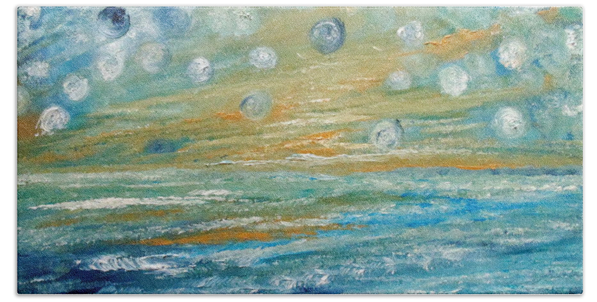Abstract Art Beach Towel featuring the painting Music From The Spheres by Angeles M Pomata