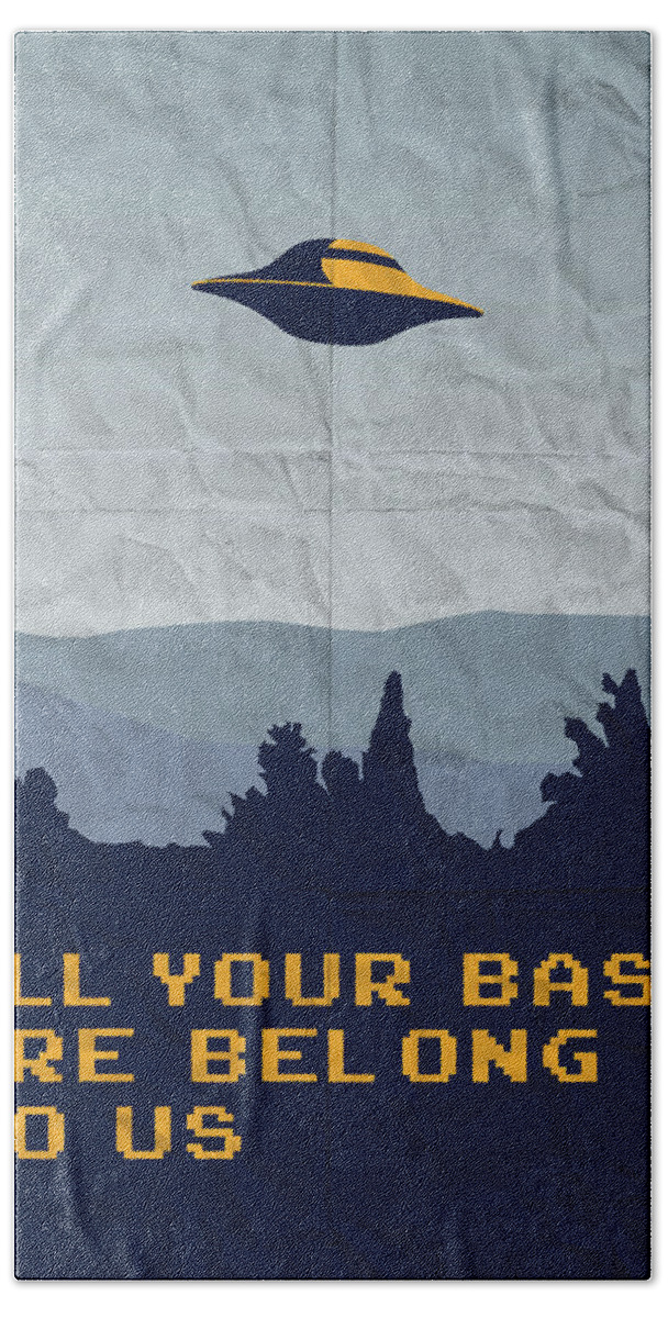 Classic Beach Towel featuring the digital art My All your base are belong to us meets x-files I want to believe poster by Chungkong Art