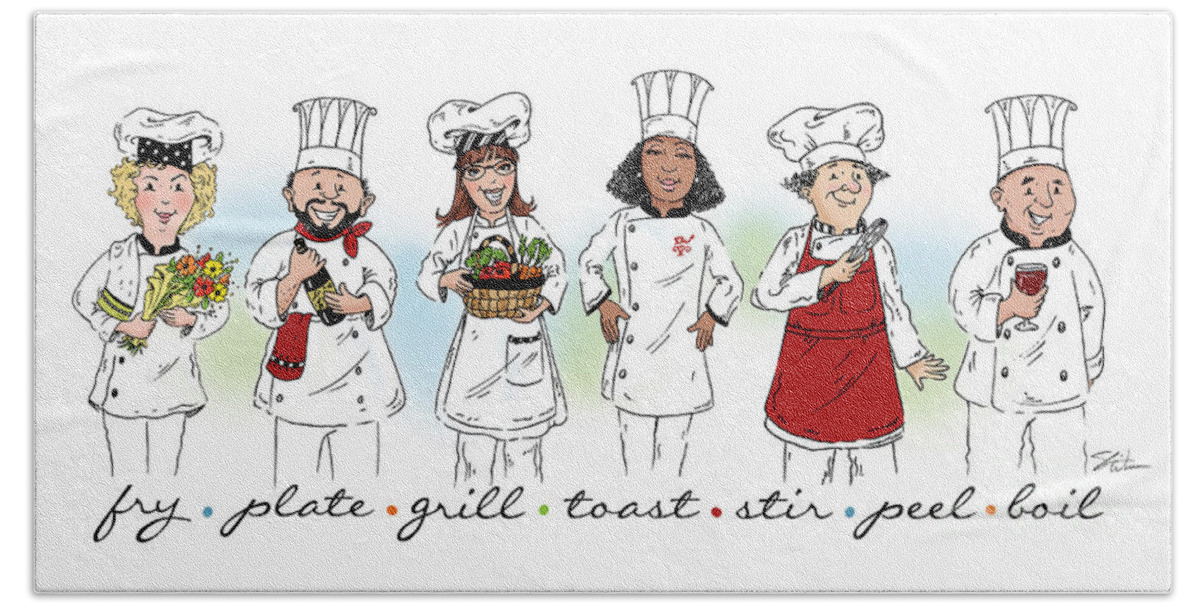 Chef Beach Sheet featuring the mixed media My Chefs in a Row-II by Shari Warren