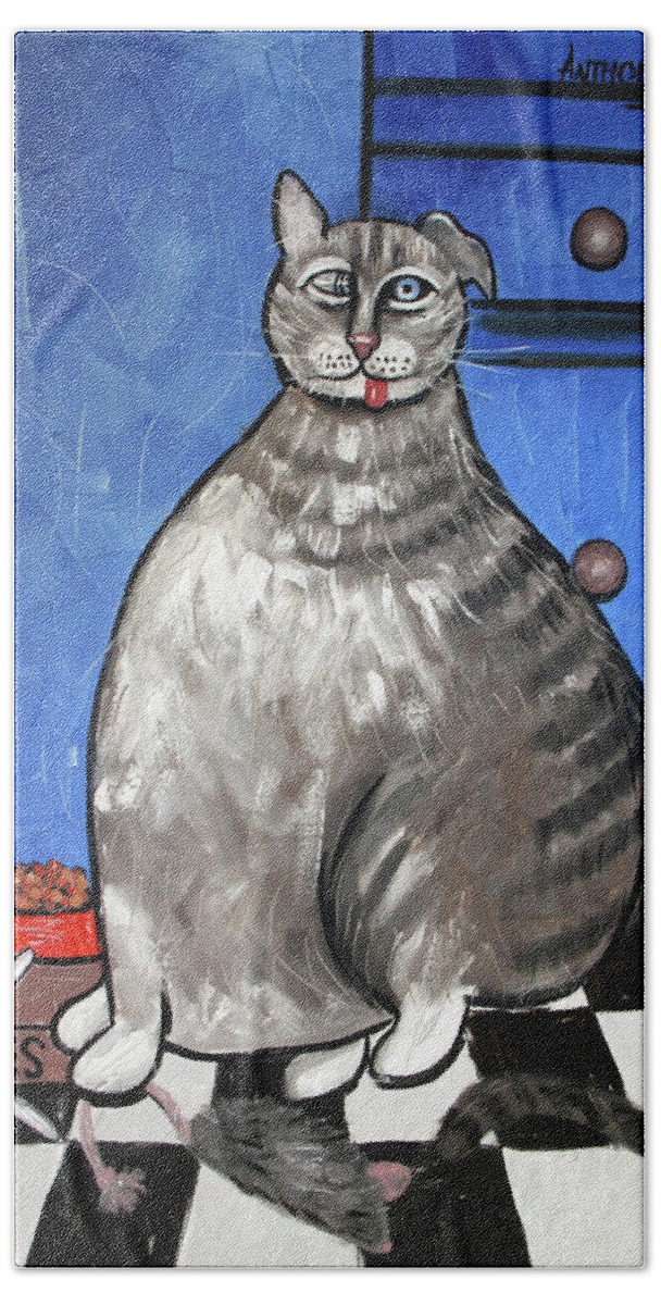  Abstract Beach Towel featuring the painting My Fat Cat On Medical Catnip by Anthony Falbo