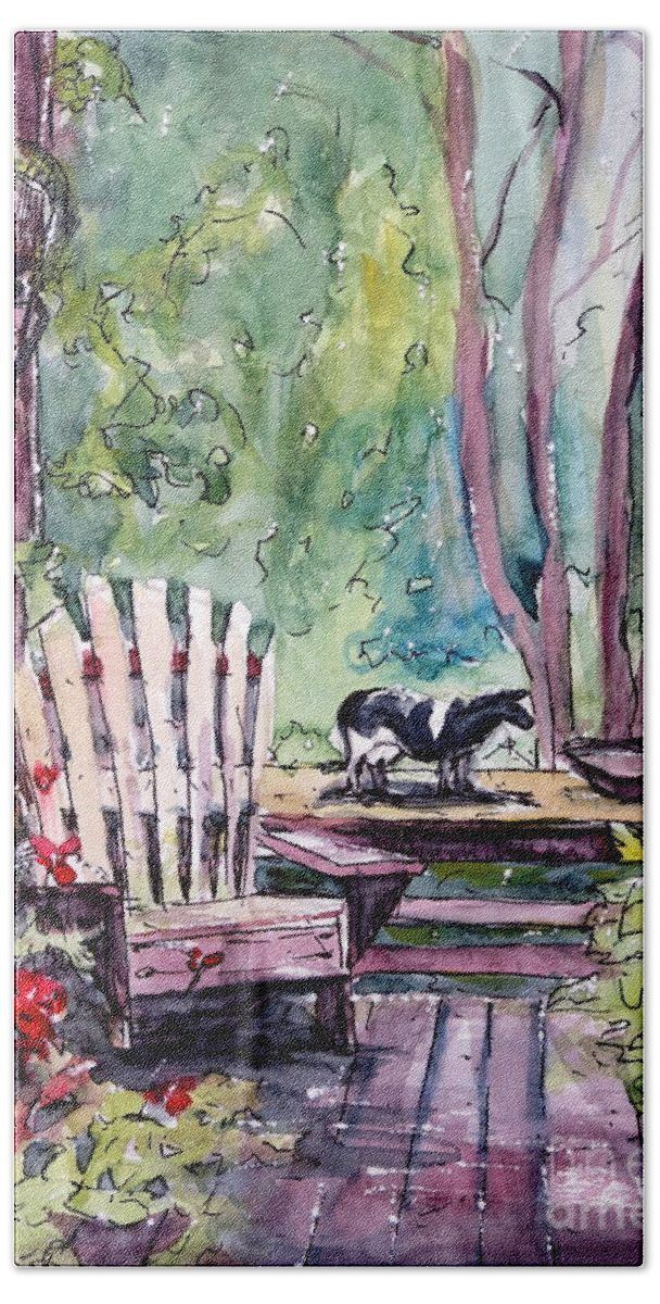 Deck Beach Towel featuring the painting My Front Porch by Gretchen Allen
