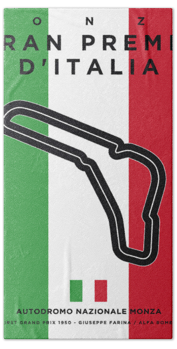 Autodromo Beach Towel featuring the digital art My Gran Premio D Italia Minimal Poster by Chungkong Art