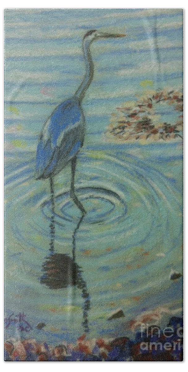 Heron Beach Towel featuring the pastel My Heron by Rae Smith