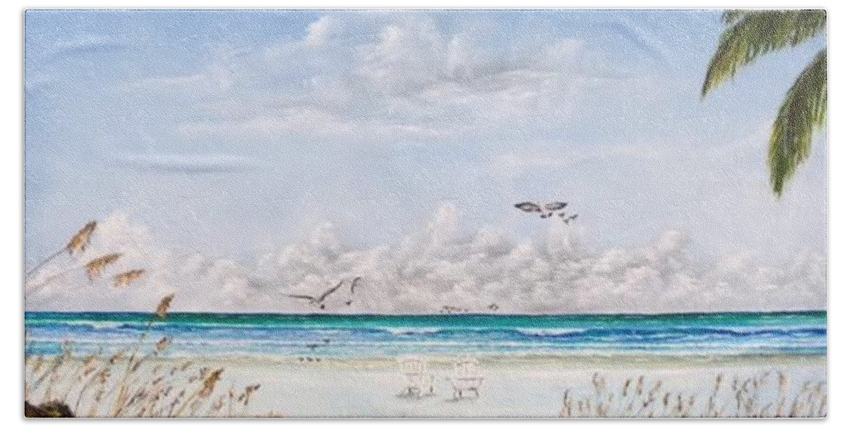 Beach Beach Sheet featuring the painting My Paradise Location by Lloyd Dobson