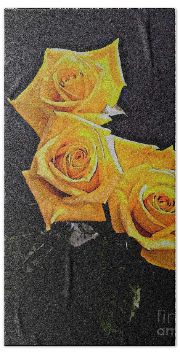Roses Beach Towel featuring the mixed media My Three Roses by Rita Brown