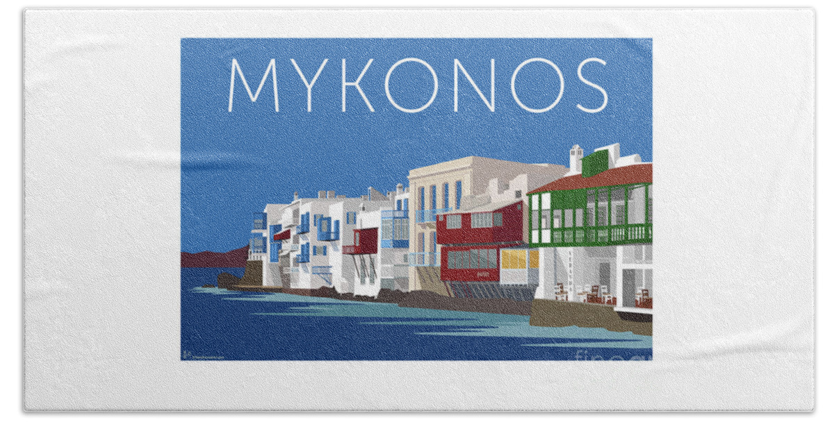 Mykonos Beach Towel featuring the digital art MYKONOS Little Venice - Blue by Sam Brennan