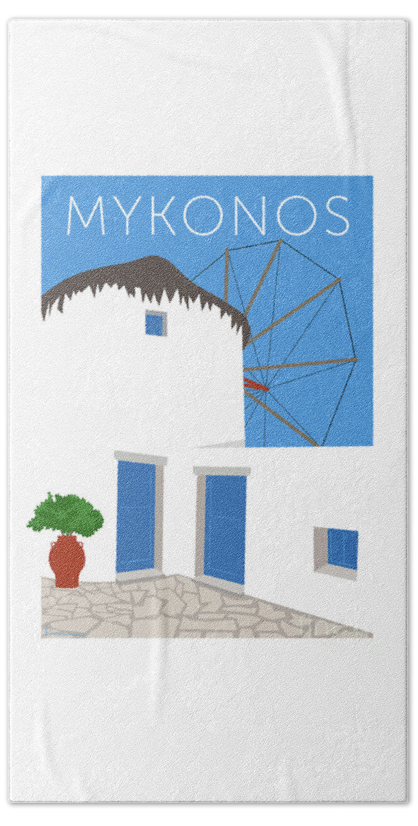 Mykonos Beach Towel featuring the digital art MYKONOS Windmill - Blue by Sam Brennan