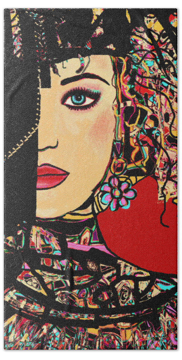 Woman Beach Towel featuring the mixed media Mysterious Gaze by Natalie Holland