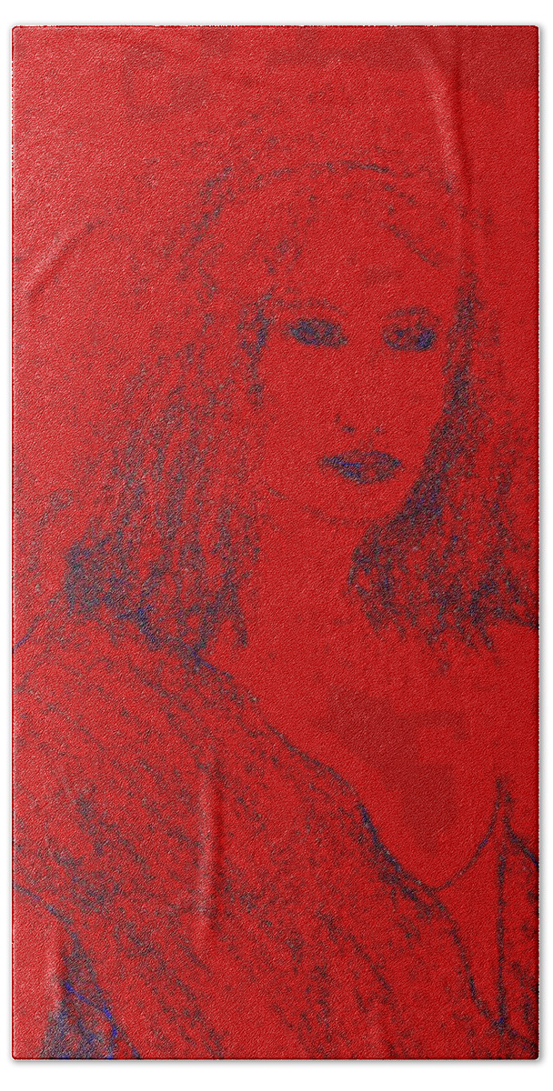 Red Beach Towel featuring the drawing Mystery Woman II by Lessandra Grimley