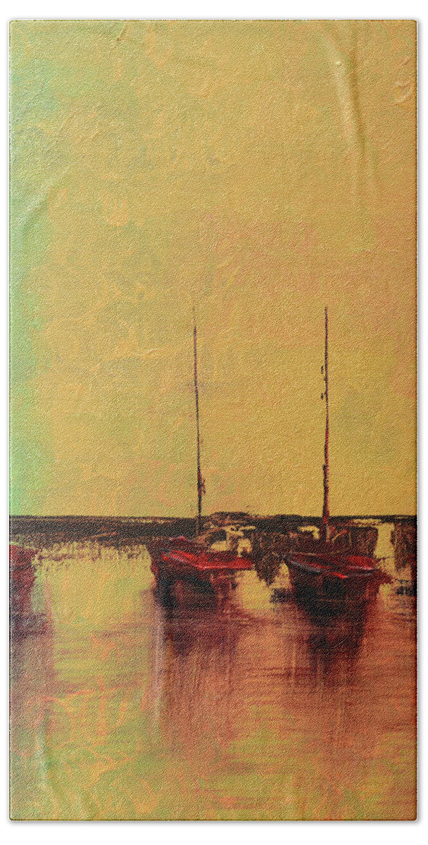 Keys Beach Sheet featuring the painting Mystic Bay Triptych 2 of 3 by Ken Figurski