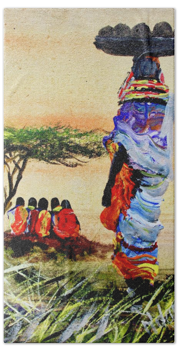 Africa Beach Towel featuring the painting N 140 by John Ndambo