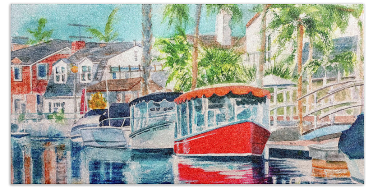 Naples Canal Beach Towel featuring the painting Naples Red by Debbie Lewis