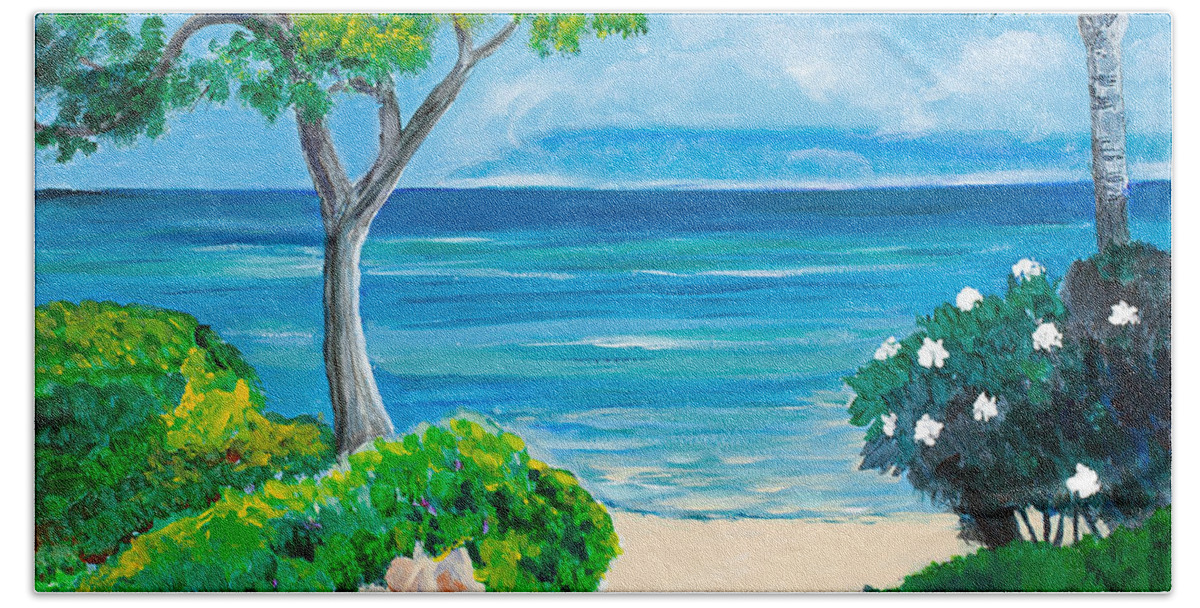 Landscape Beach Towel featuring the painting Naplili Path 16 x 20 by Santana Star