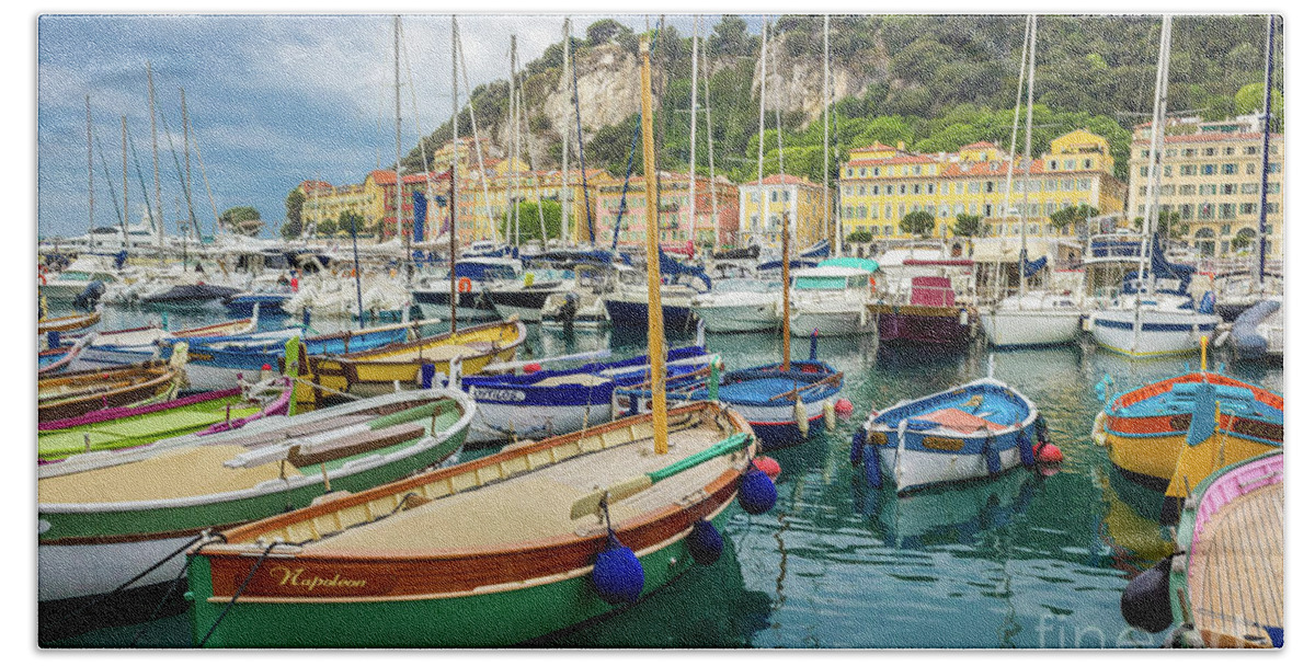 Castle Hill Beach Towel featuring the photograph Napoleon's Boat in Nice Harbor, France 2 by Liesl Walsh