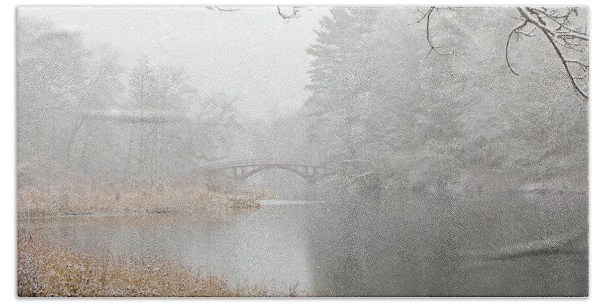 South Natick Beach Towel featuring the photograph Natick Red Wooden Sargent Footbridge by Juergen Roth