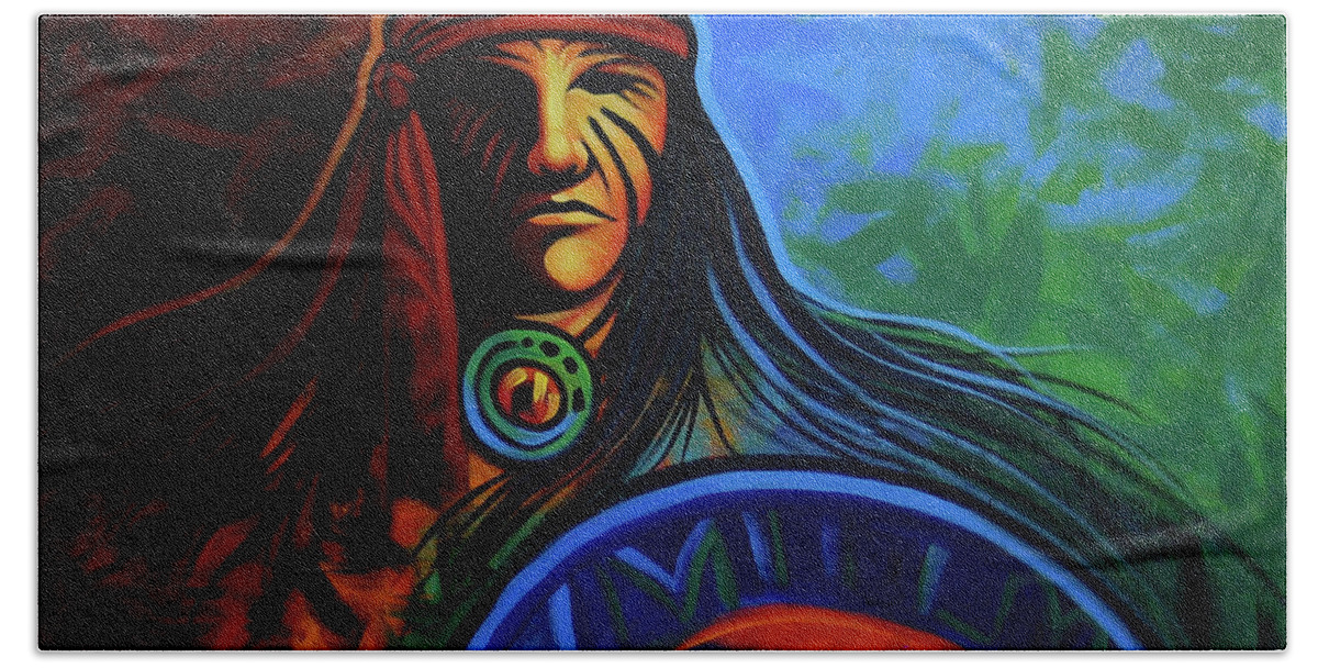Native American Beach Towel featuring the painting Native Colors by Lance Headlee