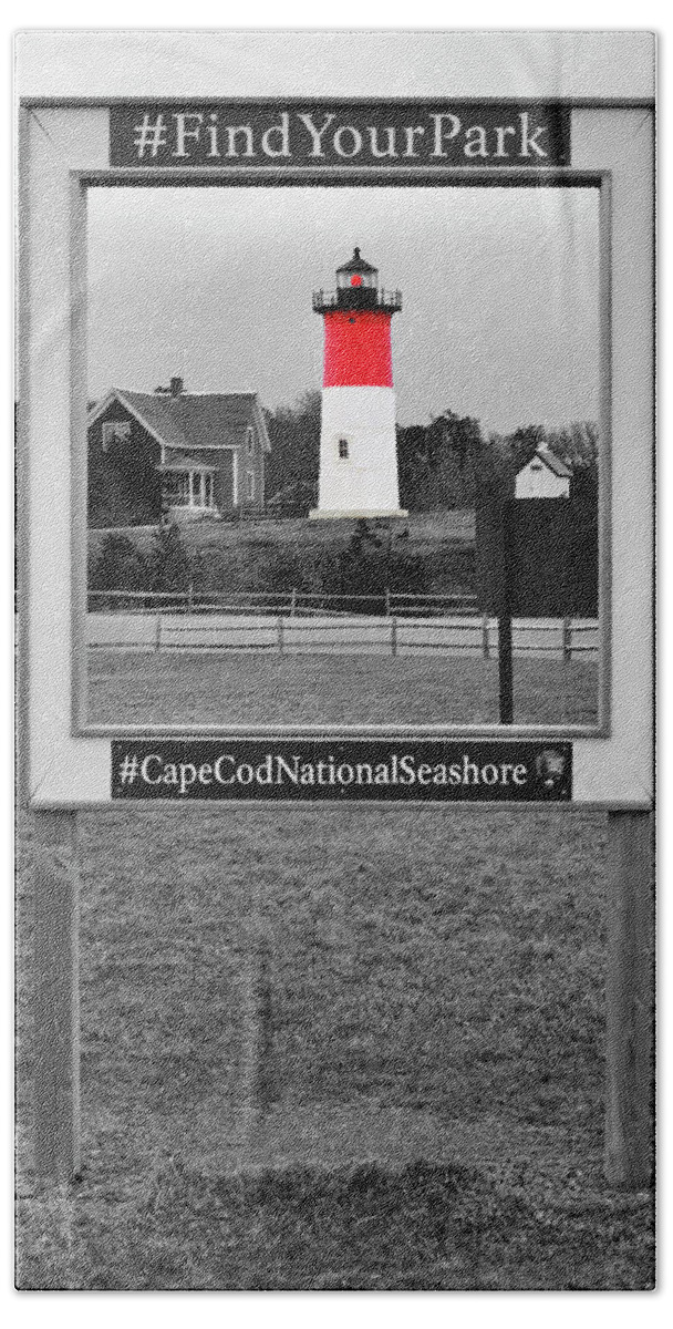 Cape Cod Beach Towel featuring the photograph Nauset Light Monochrome with Colorful Lighthouse by Luke Moore