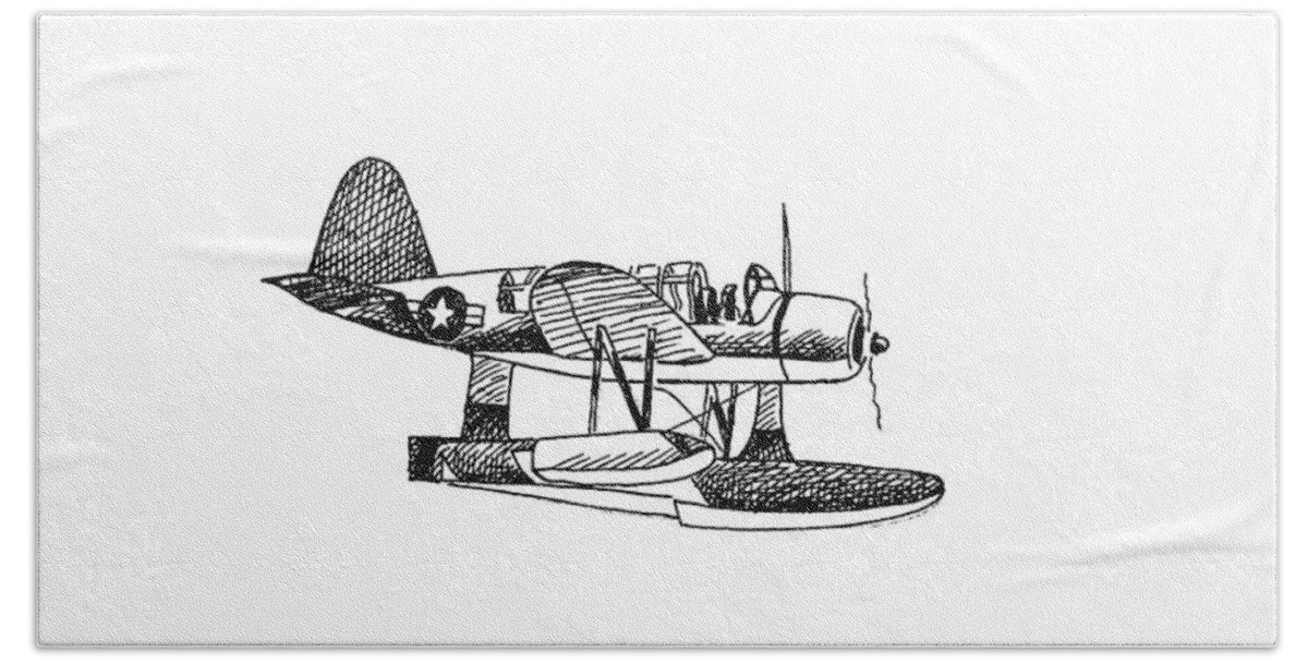 Navy Scout Observation Plane Pen And Ink No Pi201 Beach Sheet featuring the painting Navy Scout Observation Plane Pen and Ink No PI201 by Kip DeVore