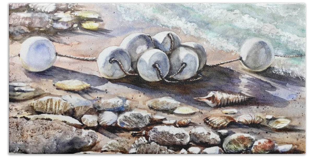 Stones Beach Sheet featuring the painting Near the beach by Katerina Kovatcheva