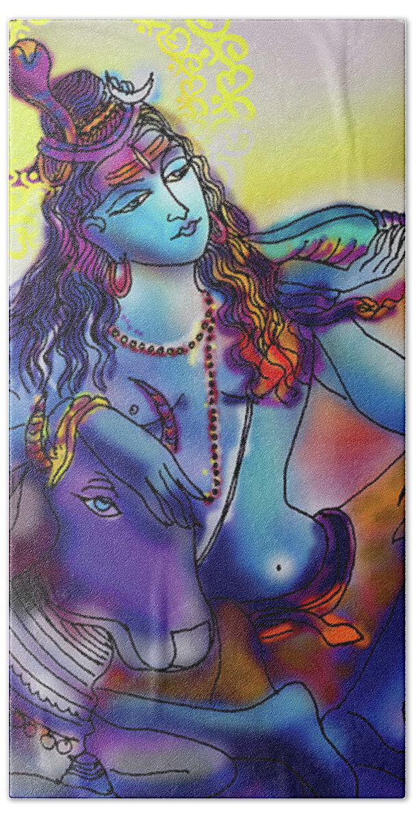 Shiva Beach Sheet featuring the painting Neelakanth Shiva by Guruji Aruneshvar Paris Art Curator Katrin Suter