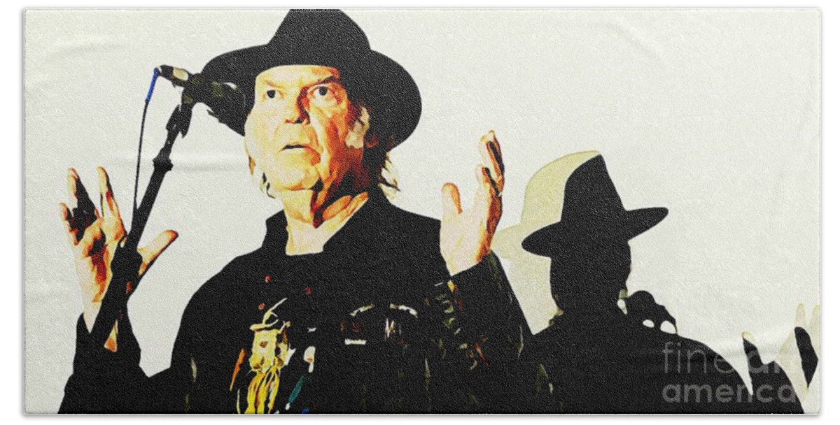 Neil Young Abstract Painting Beach Towel featuring the painting Neil Young Abstract Painting by John Malone