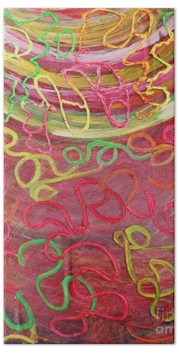 Neon Strings Beach Towel featuring the painting Neon strings by Sarahleah Hankes