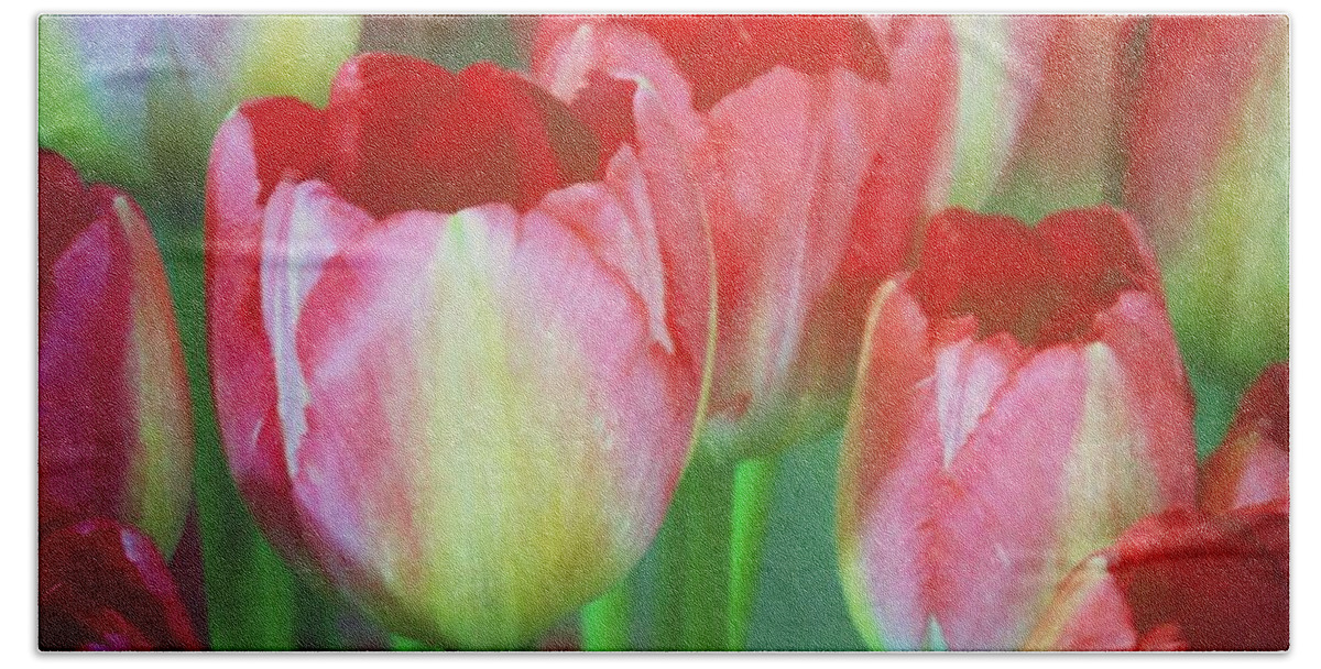 Tulip Beach Towel featuring the photograph Neon Tulips by Patricia Strand