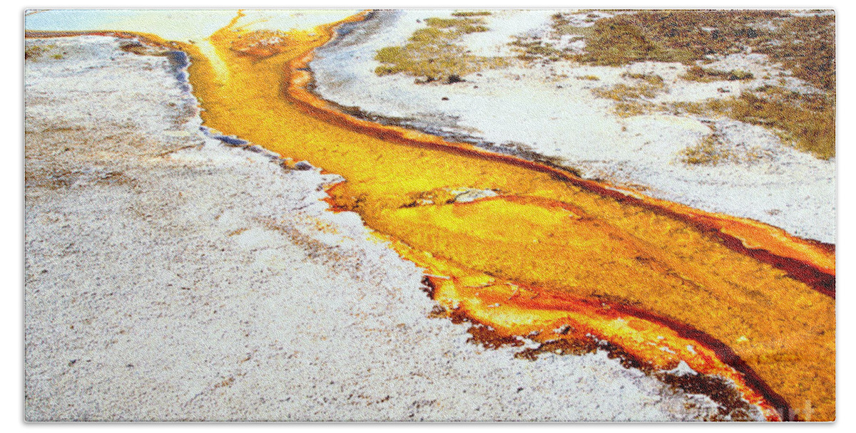 Yellowstone Beach Towel featuring the photograph Neon Yellow Stream by Adam Jewell
