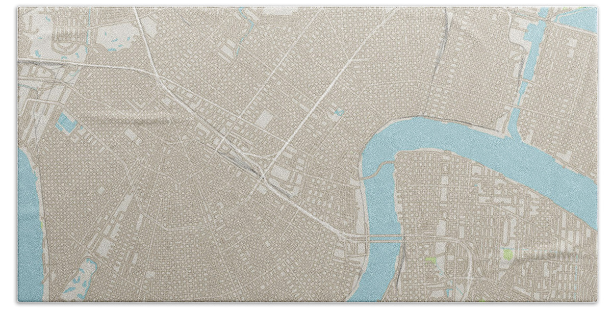 New Orleans Beach Towel featuring the digital art New Orleans Louisiana US City Street Map by Frank Ramspott
