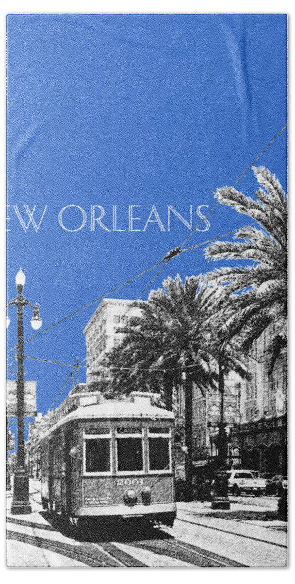Architecture Beach Towel featuring the digital art New Orleans Skyline Street Car - Blue by DB Artist