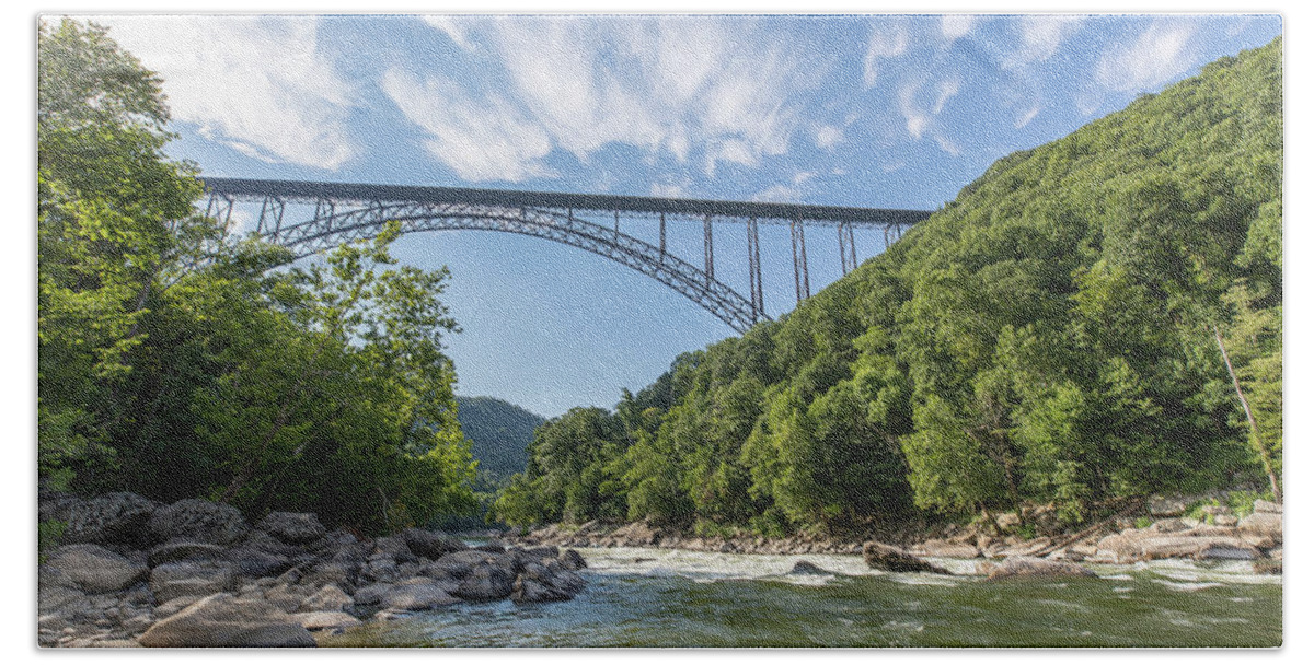 Photosbymch Beach Towel featuring the photograph New River Gorge Bridge over the New River by M C Hood