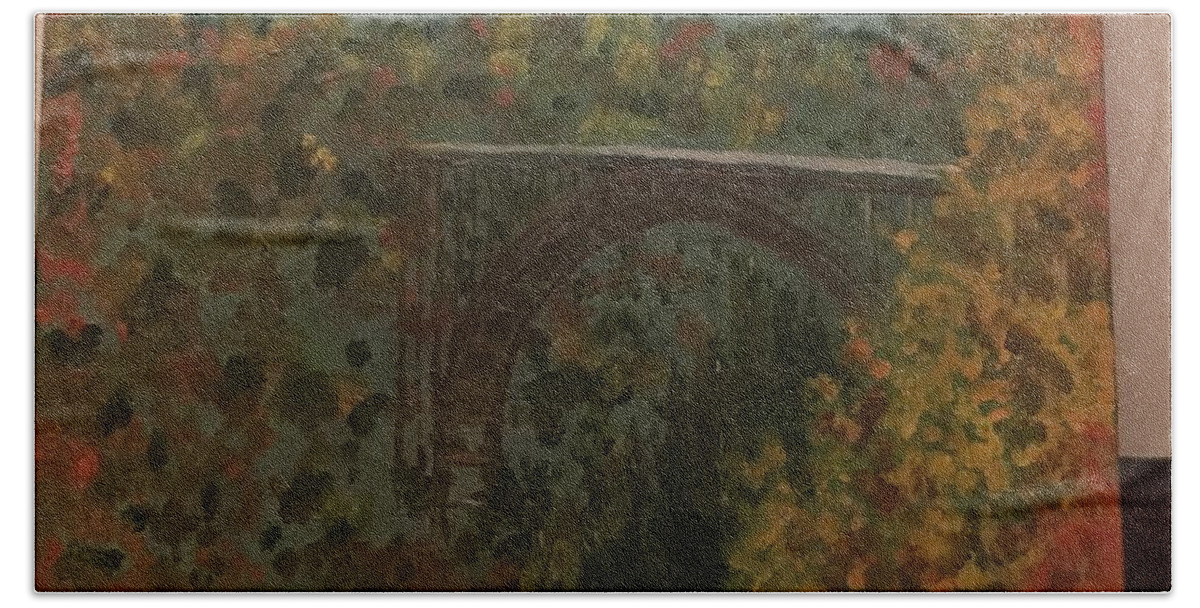 New River Gorge Beach Towel featuring the painting New River Gorge Bridge 2 by David Bartsch
