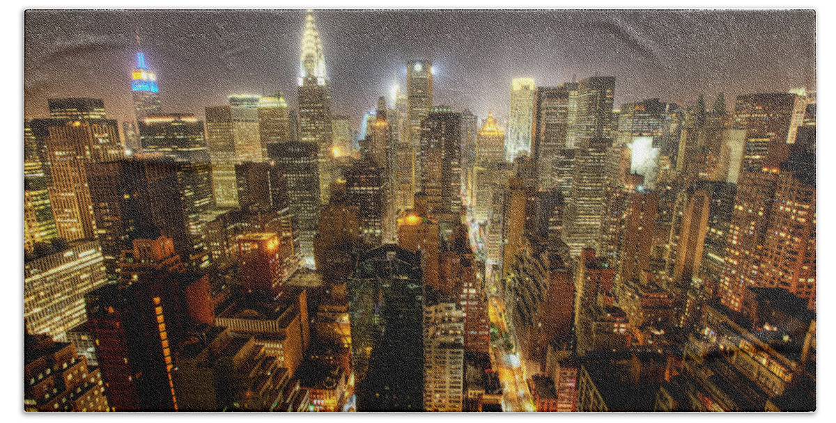 New York City Skyline Beach Towel featuring the photograph New York City Night by Shawn Everhart
