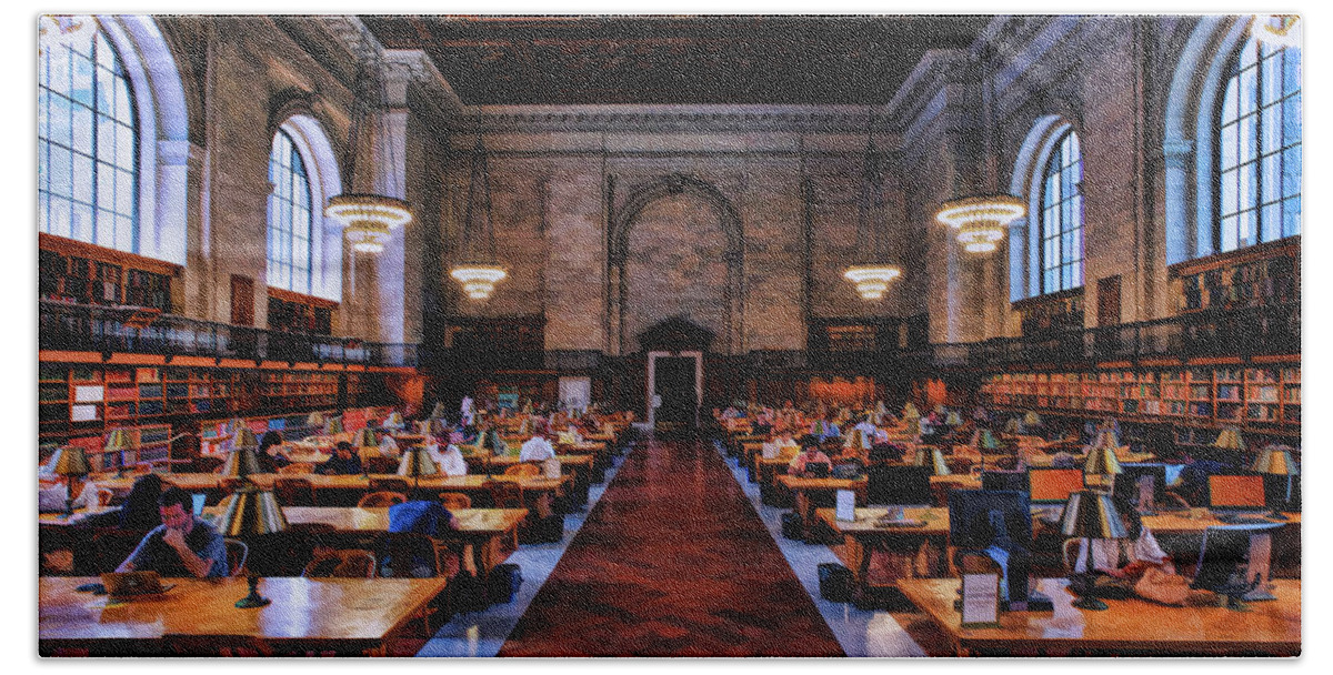 New York Beach Towel featuring the painting New York City Public Library Rose Reading Room by Christopher Arndt