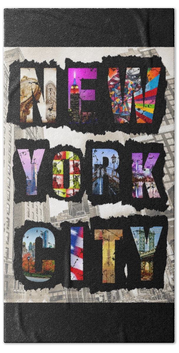 Kissing Sailor Beach Towel featuring the photograph New York City Text by Az Jackson