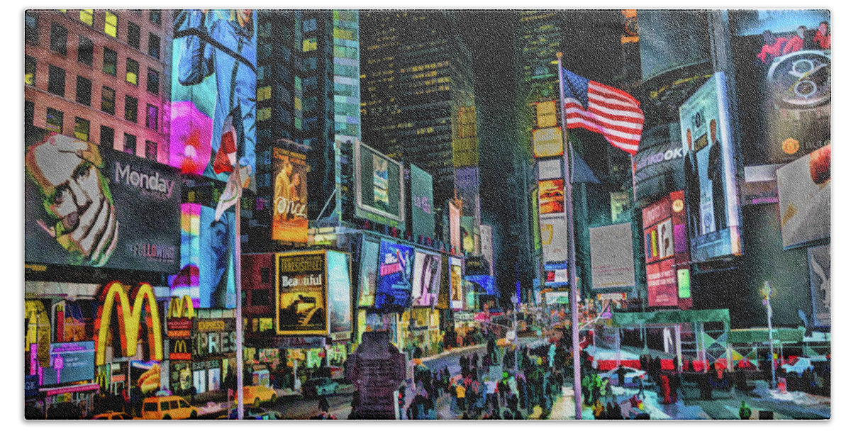 New York Beach Towel featuring the painting New York City Times Square by Christopher Arndt