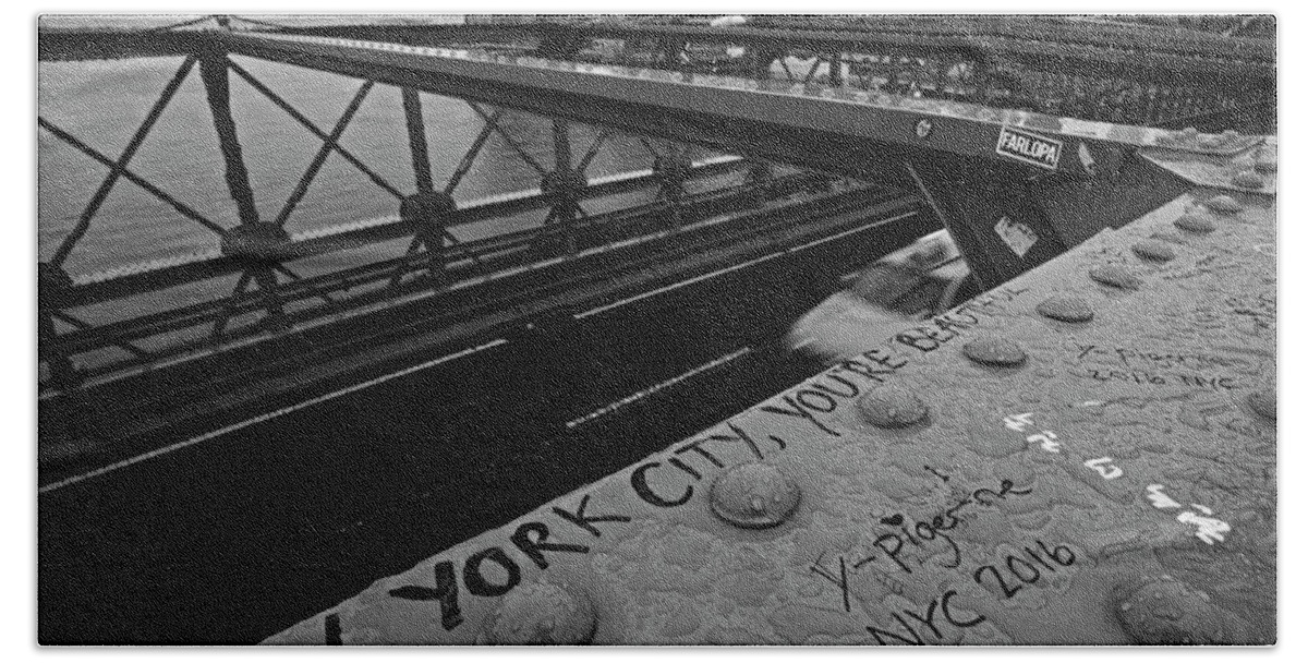 New York Beach Towel featuring the photograph New York City You're Beautiful Brooklyn Bridge NY Black and White by Toby McGuire