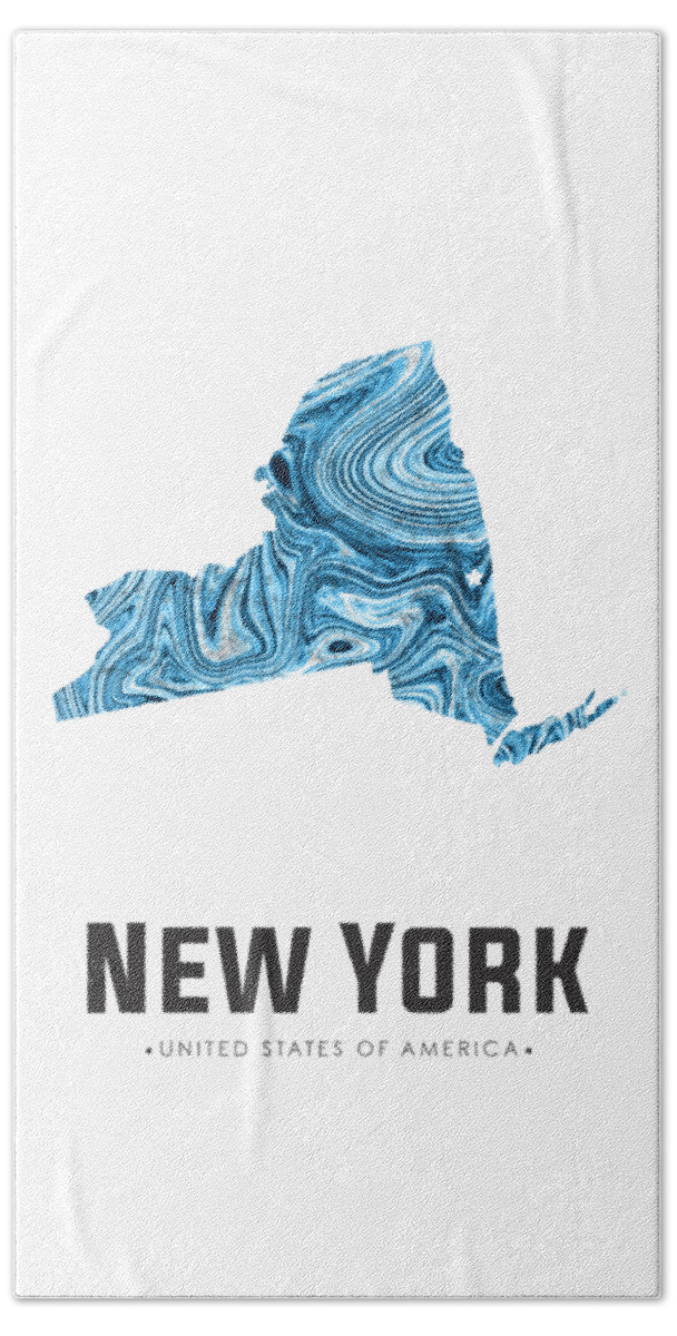 New York Beach Towel featuring the mixed media New York Map Art Abstract in Blue by Studio Grafiikka