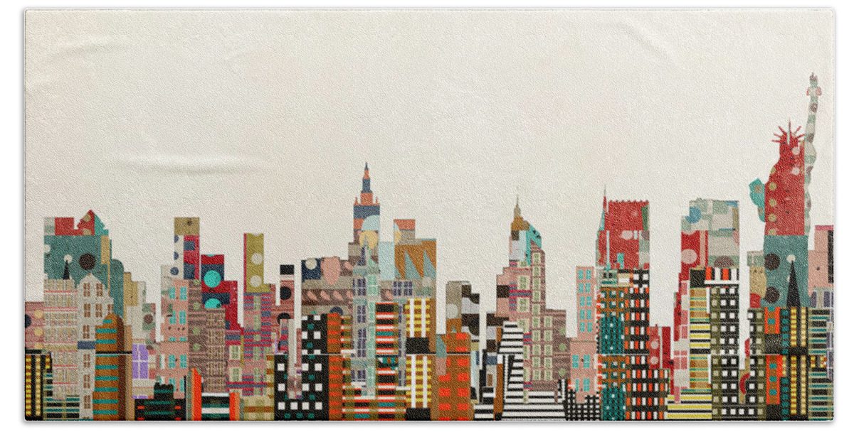 New York Beach Sheet featuring the painting New York Skyline by Bri Buckley