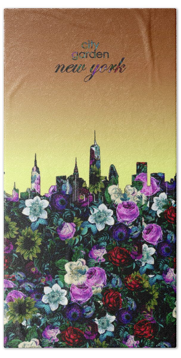 New York Beach Towel featuring the digital art New York Skyline Floral 5 by Bekim M