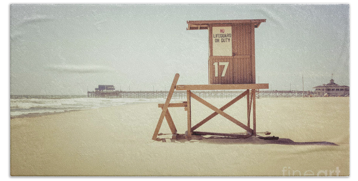 17th Beach Towel featuring the photograph Newport Beach Pier and Lifeguard Tower 17 by Paul Velgos