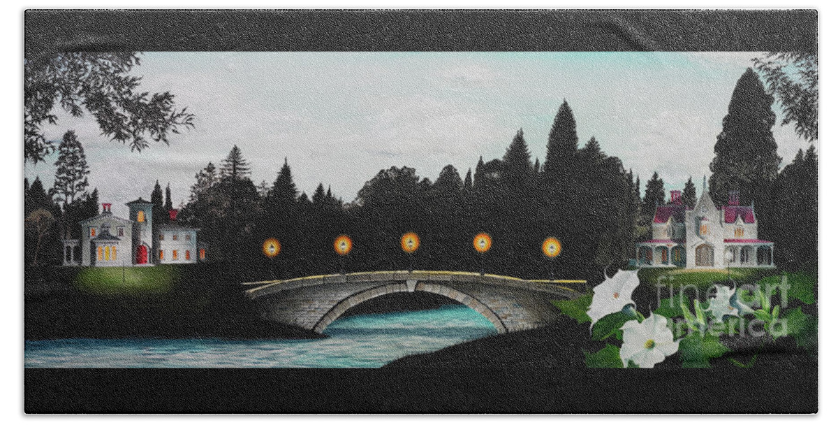 Architecture Beach Towel featuring the painting Night Bridge by Melissa A Benson