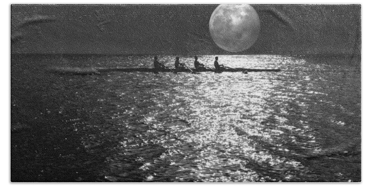 Rowing Beach Sheet featuring the photograph Night Crew bw by Laura Fasulo