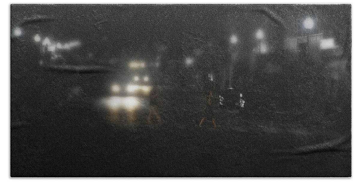 Pedestrians Beach Sheet featuring the photograph Night Crossing by John Meader