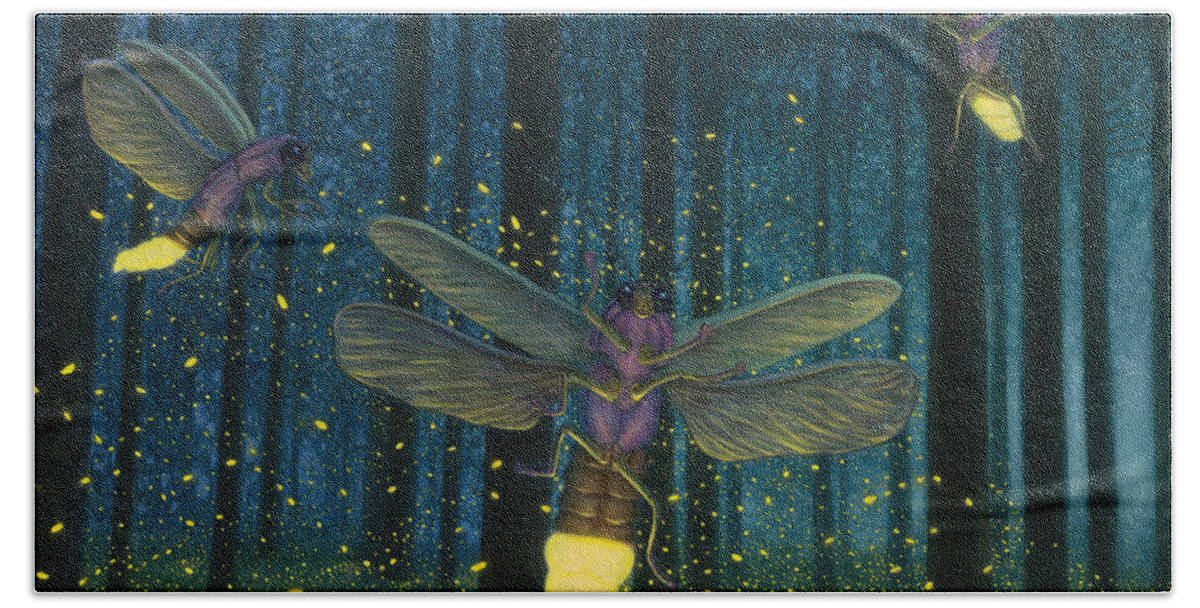 Fireflies Beach Towel featuring the painting Night Light Flight by James W Johnson