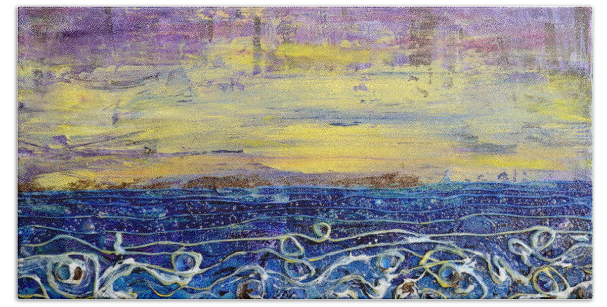 Shore Beach Towel featuring the painting Night Lit Shoreline by Regina Valluzzi