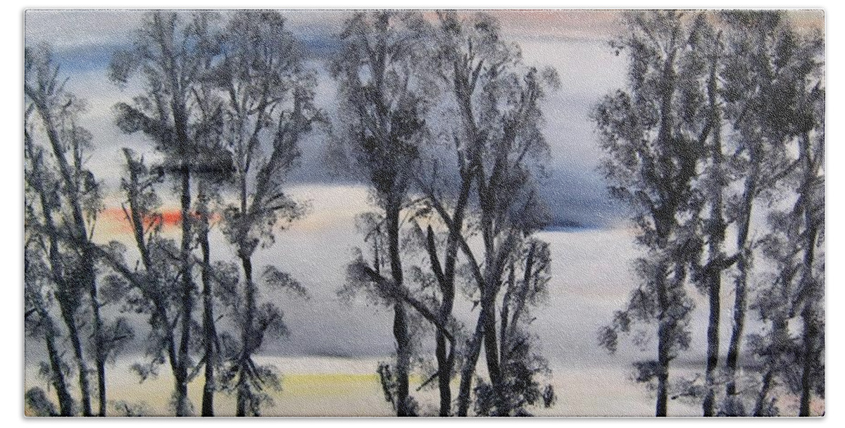 Treeline Beach Sheet featuring the painting Nightfall approaching by Marilyn McNish
